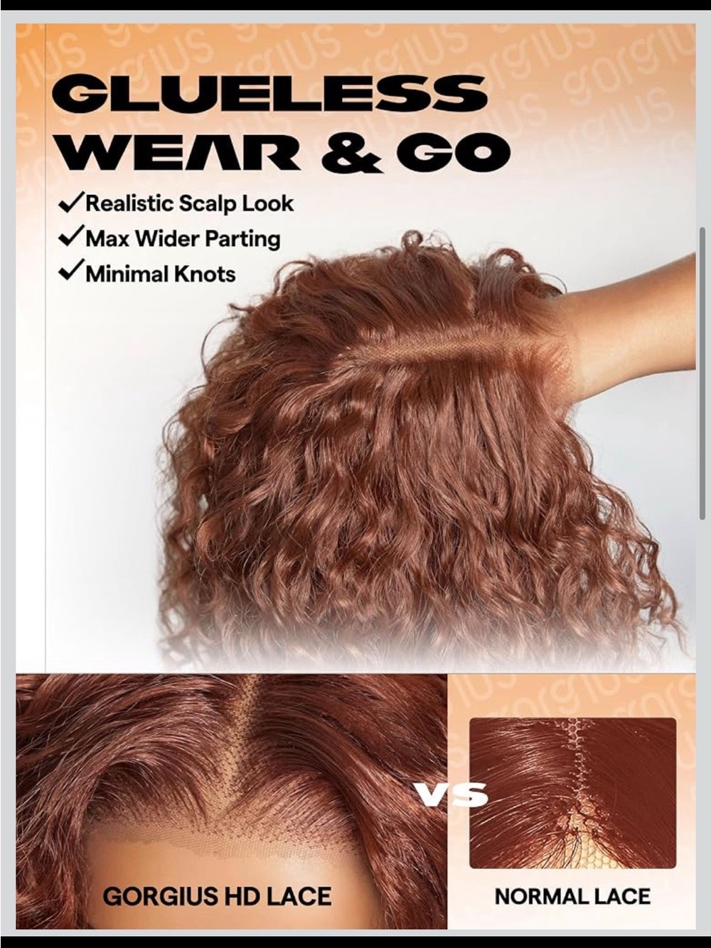 20” Kinky Curly Ginger Brown Lace Front Wig - New in Box - Picture 3 of 8